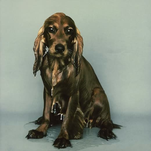 A spaniel freshly bathed, coat still damp